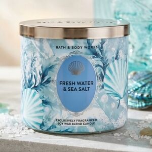 Bath & Body Works Fresh Water & Sea Salt Candle - Blue and White.